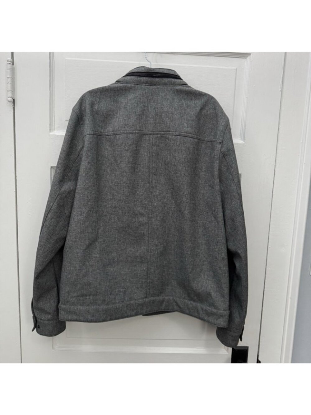 Levi’s Gray Hooded Trucker Jacket L Snap Front Fleece Lined Hidden Hood FLAW - Picture 6 of 14